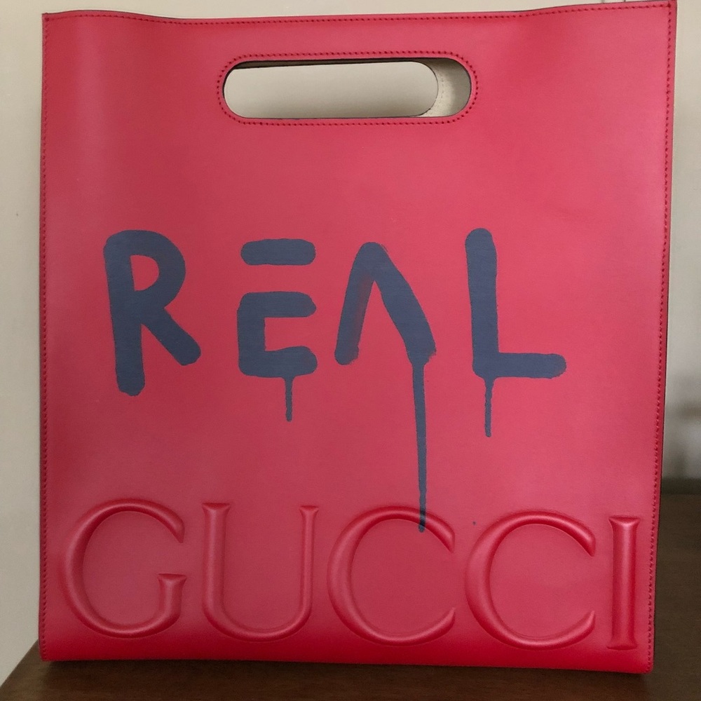 Guccighost Medium Scarlet Red Smooth Leather Tote